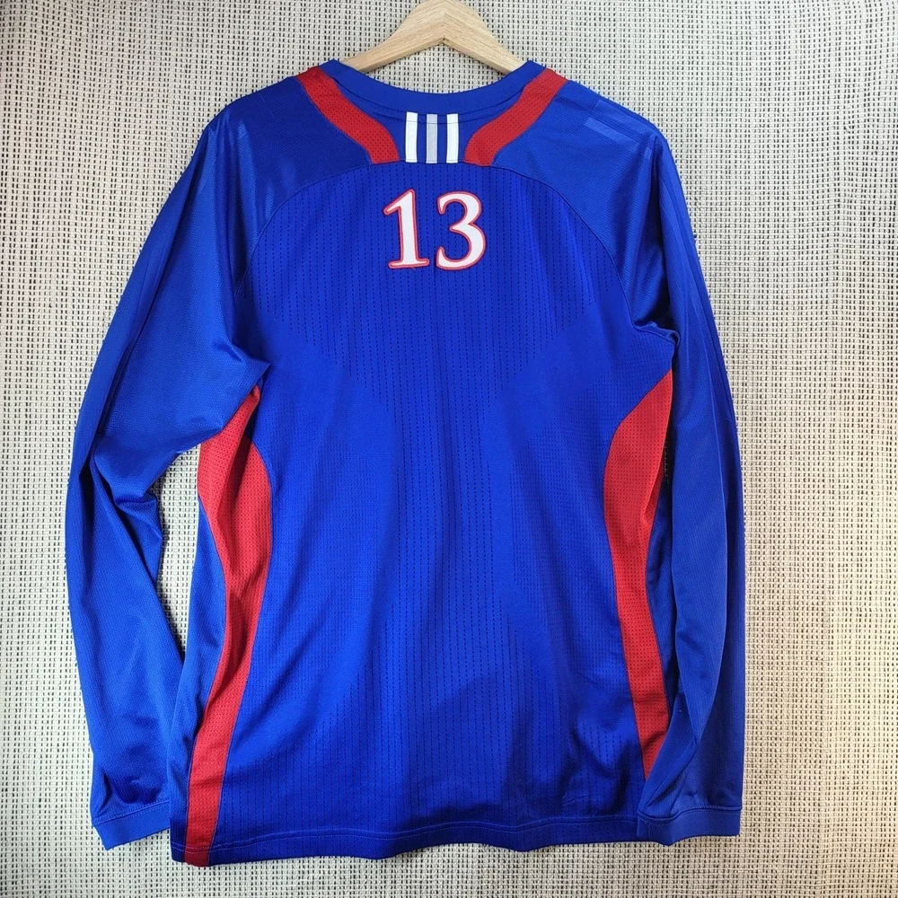Kansas Jayhawks Shirt Mens Long Sleeve Blue NCAA Basketball‎ Performance Adidas